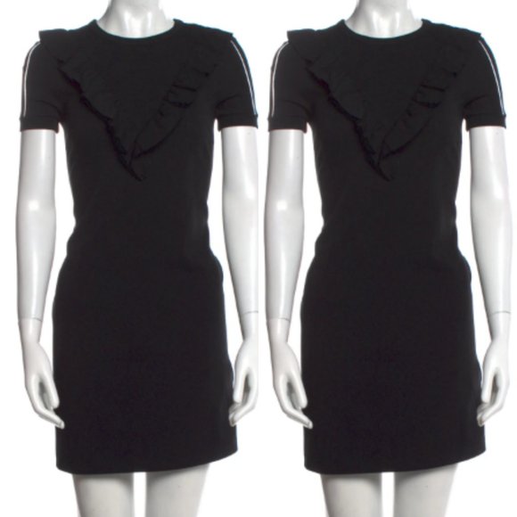 Red Valentino Mini Sheath Dress Small Black Crew Neck Short Sleeve Ruffle Print - Picture 1 of 12